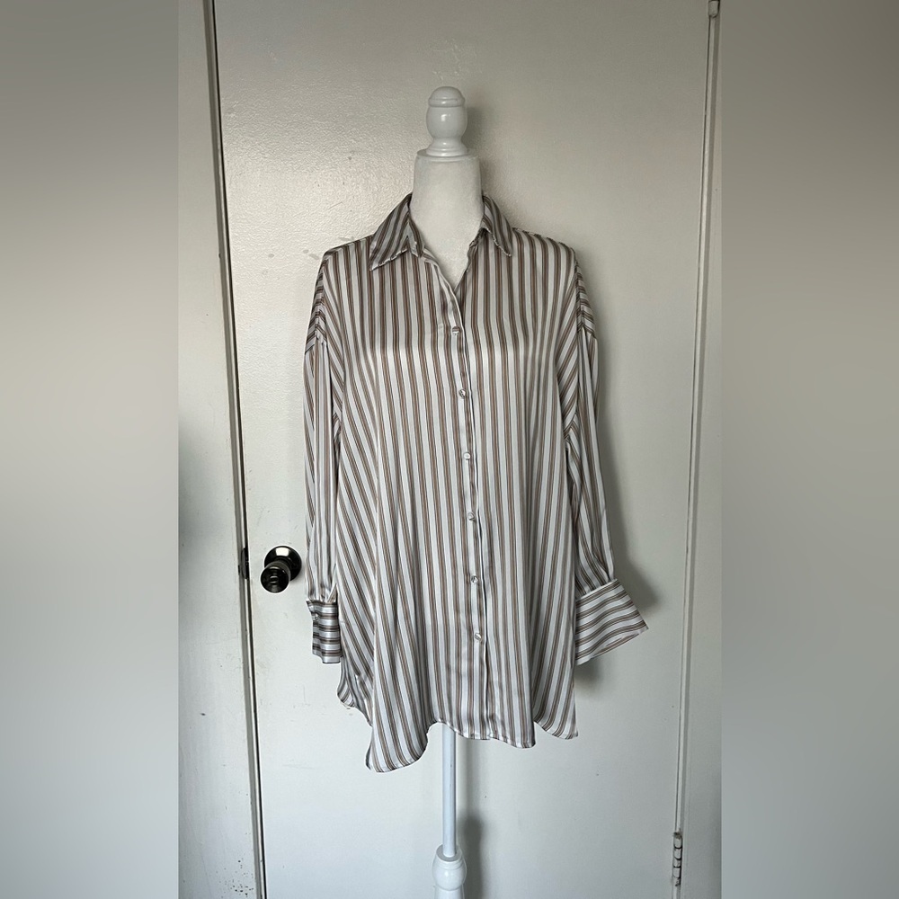 Zara long sleeve long button up shirt satin material